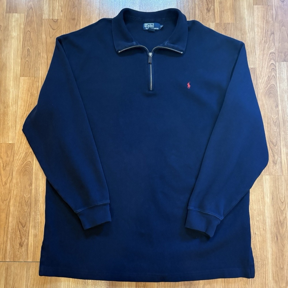 Polo By Ralph Lauren Sweater Mens XLT Navy Blue 1/4 Zip Mock Neck Knit Pullover